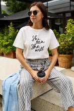 Simply Love short sleeve white graphic tee with she can she will print