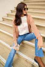 Simply Love graphic short sleeve plus size t-shirt with peach knit cardigan