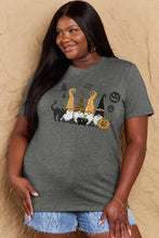 Simply Love womens Halloween theme short sleeve t-shirt in dusty rose with gnomes and witch hats design