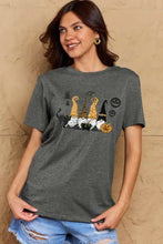 Simply Love womens Halloween theme short sleeve t-shirt in dusty rose with charcoal gray witches hats and pumpkins design