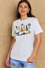 Simply Love womens short sleeve Halloween theme white cat graphic tee