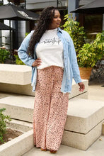 Simply Love worship short sleeve set with blush pink floral wide-leg pants