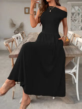 Single Shoulder Dress with Pockets Woman Dress