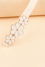 Skinny PU belt with white flower decor and silver accents
