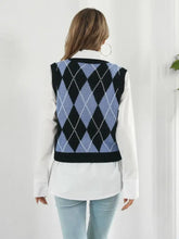 Black and Blue Argyle Sweater Vest with Skull and Crossbones Design Woman Outerwear