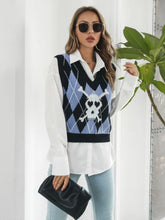 Black and Blue Argyle Sweater Vest with Skull and Crossbones Design
