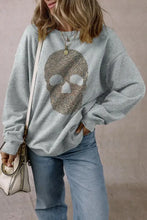Grey skull round neck long sleeve sweatshirt with pom-pom details