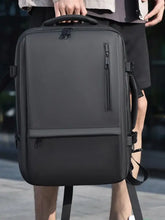 Sleek black adjustable straps backpack bag with USB port and compartments