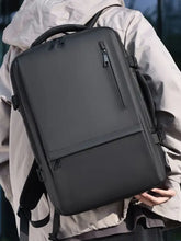 Sleek black adjustable straps backpack bag with USB port and zippers
