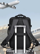 Black adjustable straps backpack bag with trolley sleeve and USB port
