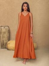 Sleeveless Backless Orange Maxi Dress in Linen Viscose Blend