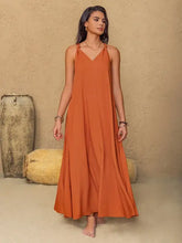 Sleeveless Backless Orange Maxi Dress in Linen Viscose Blend Maxi Dresses