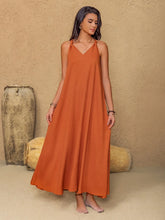 Sleeveless Backless Orange Maxi Dress in Linen Viscose Blend