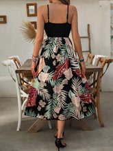 Sleeveless Black and Floral Print Midi Dress