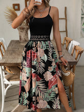 Sleeveless Black and Floral Print Midi Dress