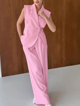 Sleek sleeveless pink blazer from Sleeveless Blazer & Wide Leg Pants Set