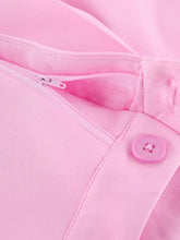Pink satin sleeveless blazer back with button and zipper detail