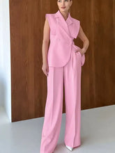 Sleek sleeveless pink blazer from Sleeveless Blazer & Wide Leg Pants Set