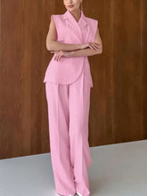 Sleek sleeveless pink blazer from Sleeveless Blazer & Wide Leg Pants Set