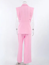 Sleek solid pink Sleeveless Blazer & Wide Leg Pants Set, structured fit