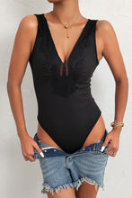 Sleeveless Bodysuit with Black Lace Trim Black