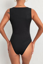 Sleeveless Bodysuit with Black Lace Trim