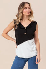 Sleeveless Color Block Buttoned Henley Top with Contrast Stitching Woman T Shirts