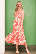 Sleeveless Floral Print V Neck Midi Dress for Summer ORANGE