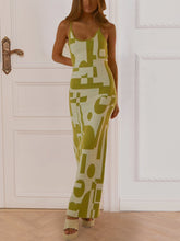 Sleeveless Geometric Pattern Maxi Dress Yellow-Green