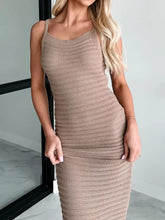 Sleeveless knit bodycon sweater dress in beige, fitted silhouette with thin straps
