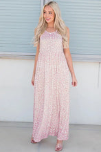 Sleeveless maxi dress in pink and white floral pattern