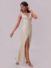 Sleeveless Sequin Maxi Gown with Thigh High Slit