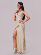 Sleeveless Sequin Maxi Gown with Thigh High Slit