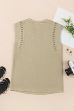 Sleeveless Tan Top with Pearl Studded Shoulder Detail