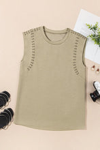Sleeveless Tan Top with Pearl Studded Shoulder Detail