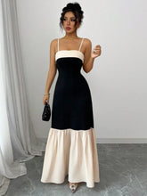 Black and Cream Sleeveless Tiered Maxi Dress