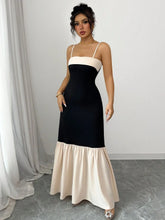 Black and Cream Sleeveless Tiered Maxi Dress Black