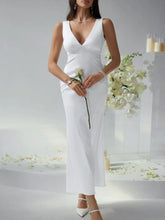 Sleeveless White Satin Evening Dress
