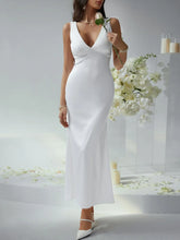 Sleeveless White Satin Evening Dress