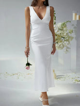 Sleeveless White Satin Evening Dress White