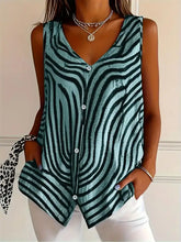 Sleeveless Zebra Print Button-Up Tank Top Blue Tanks & Camis