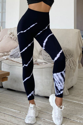 Slim Fit Black and White Tie Dye Leggings for Women Black