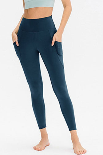 Dark Teal Slim Fit High Waisted Leggings with Pockets for Women Deep Teal