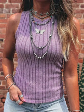 Slim ribbed mineral wash tank top in purple featuring a ribbed knit sleeveless design for a fitted look