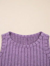 A soft lavender slim ribbed mineral wash tank top with subtle vertical stripes and a rounded neckline