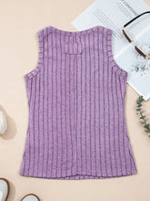 Soft lavender slim ribbed mineral wash tank top with sleeveless design subtle vertical stripes and back patch pocket