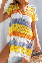 Slit color block V-neck short-sleeve knit cover-up dress