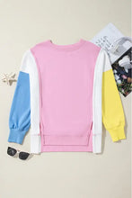 Slit Contrast Round Neck Long Sleeve Sweatshirt Woman Sweatshirts