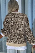 Slit Leopard Round Neck Long Sleeve Sweatshirt Woman Sweatshirts