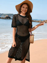 Slit Openwork Round Neck Cover-Up Swimwear Cover-Ups